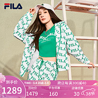 FILA 斐乐 女士梭织外套2024春休闲宽松撞色连帽上衣 满印二-ZB 165/84A/M