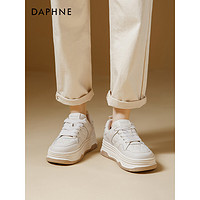达芙妮（DAPHNE）小白鞋今年流行厚底板鞋2024春季面包鞋女美拉德风运动休闲鞋 米色【春季】 35