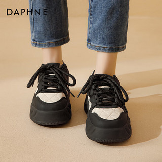 达芙妮（DAPHNE）小白鞋今年流行厚底板鞋2024春季面包鞋女美拉德风运动休闲鞋 米黑色【四季款】 35