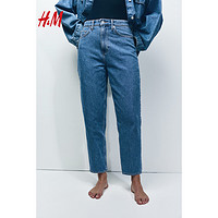 H&M女装2024春季宽松版型CleanFit简约高腰及踝牛仔裤1173609 牛仔蓝 165/80A