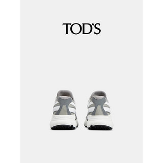 TOD'S【】2024春夏女士皮革拼织物运动鞋厚底增高休闲女鞋 灰/白色 35.5