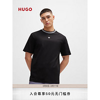 HUGO男士2024夏季带链条印花衣领的双面棉毛短袖T恤 001-黑色 EU:XXL