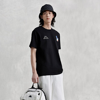 卡帕（Kappa）复古短袖2024男夏运动休闲T恤简约半袖K0E32TD01D 黑色-990 XL