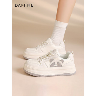 达芙妮（DAPHNE） 厚底小白鞋女款2024运动休闲鞋子女春季增高熊猫板鞋女 白灰色 【跟高4cm，萌萌熊猫款】 39