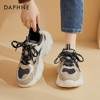 达芙妮（DAPHNE）网面老爹鞋女2024春季女鞋轻便高颜值百搭透气休闲校园运动鞋 米杏色 37