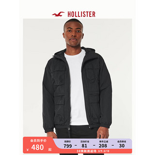 HOLLISTER抓绒保暖户外风全天候抗风连帽夹克外套 男 355983-1 黑色 XXL (185/124A)