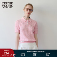 Teenie Weenie小熊2024春装肌理感绞花POLO领短袖针织衫粉色女 粉色 160/S