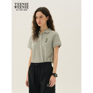 Teenie Weenie小熊女装2024年夏季素色POLO短袖T恤多巴胺短款 灰色 175/XL