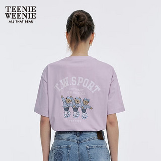 Teenie Weenie小熊女装2024简约休闲运动短袖T恤宽松圆领上衣 紫色 155/XS