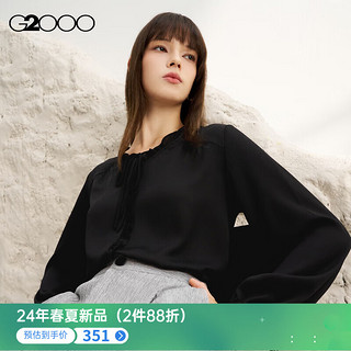 G2000【质感色丁布】G2000女装SS24商场光滑面料领带休闲长袖衬衫 色丁布-黑色无领衬衫25寸 36