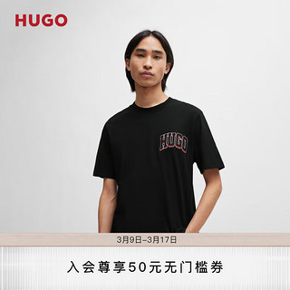 HUGO男士2024夏季运动徽标棉质平纹针织T恤 001-黑色 EU:S