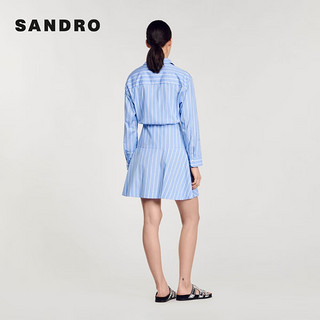 SANDRO2024早春女装法式蓝色衬衫领条纹收腰连衣裙SFPRO03598 D251/蓝色 40