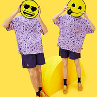 淳度【emoji联名款】淳度睡衣夏季男女士家居服套装纯棉两件套 线条emoji紫/电光紫(男女同款)01 XXL