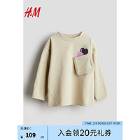 H&M2024春季童装男童柔软圆领长袖棉质汗布T恤1223978 米色/甜菜根 150/76 10-12Y