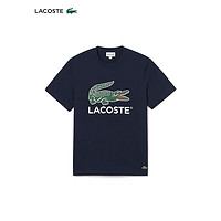 LACOSTE法国鳄鱼男装 2024基础款纯棉logo印花圆领短袖T恤夏TH6396 166/藏青色 5/180