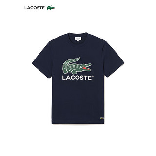 LACOSTE法国鳄鱼男装 2024基础款纯棉logo印花圆领短袖T恤夏TH6396 166/藏青色 5/180