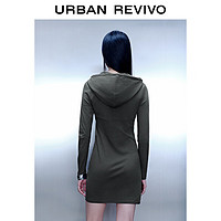 URBAN REVIVO UR2024春季女装双拉链连帽抽绳短款修身S型连衣裙UWV740016 中灰 S