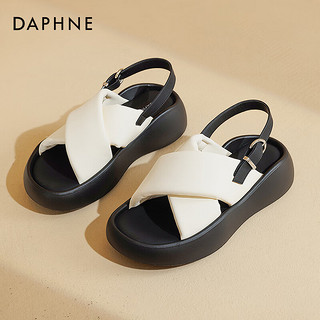 达芙妮（DAPHNE）超厚软底沙滩凉鞋女2024夏季百搭配裙子设计感舒适休闲凉鞋女 米黑色 40