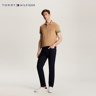 TOMMY HILFIGER【条纹镶边】24春夏男装休闲通勤修身短袖POLO衫34737 卡其RBL L （：140-155斤）