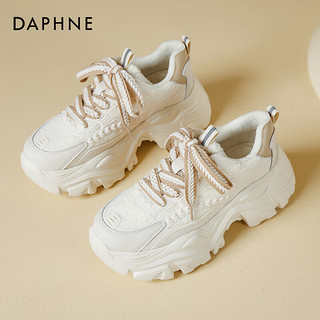 达芙妮（DAPHNE）加绒老爹鞋女款冬季2023加厚棉鞋厚底拼色街拍休闲运动鞋百搭 米杏色【外绒款】 38