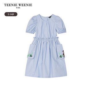Teenie Weenie Kids小熊童装24春夏女童褶皱泡泡袖短袖连衣裙 浅蓝色 110cm