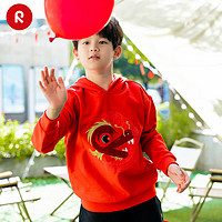 reima男女儿童卫衣2024春季新年款红色印花运动针织套头连帽上衣 红色3880 146cm
