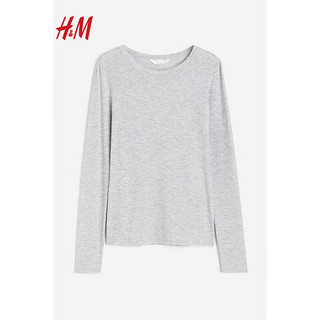 H&M女装T恤2024春季CleanFit简约质感圆领汗布上衣1223005 混浅灰色 160/88A S