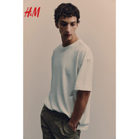 H&M2024春季男装时尚休闲百搭汗布宽松版T恤1223210 白色 180/124A XXL