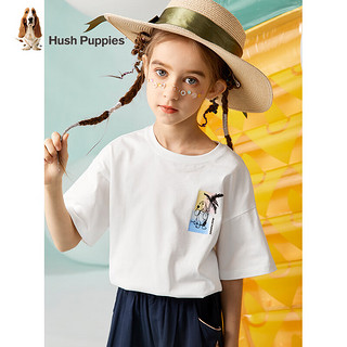 暇步士（Hush Puppies）童装儿童男女童夏季短袖T恤休闲百搭清爽 本白（B款） 150cm