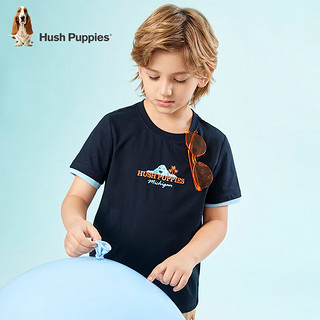 暇步士（Hush Puppies）童装儿童男女童夏季短袖T恤休闲百搭清爽 藏蓝（F款） 105cm
