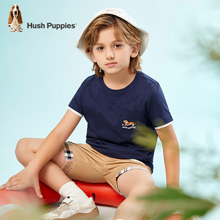 暇步士（Hush Puppies）童装儿童男女童夏季短袖T恤休闲百搭清爽 藏蓝（K款） 140cm