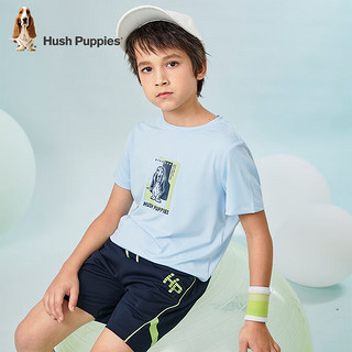 暇步士（Hush Puppies）童装儿童男女童夏季短袖T恤休闲百搭清爽 冰晶蓝（L款） 170cm