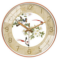 BBA 挂钟12英寸新中式唯美古风小鸟客厅挂钟家用时尚艺术钟表创意个性时钟 265玫瑰金