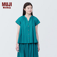 无印良品（MUJI） 女式 强捻 法国袖罩衫 女士衬衫衬衣内搭夏季款 BC2JMC4S 绿色 L (165/88A)