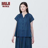 无印良品（MUJI） 女式 强捻 法国袖罩衫 女士衬衫衬衣内搭夏季款 BC2JMC4S 藏青色 L (165/88A)