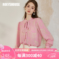 ROEYSHOUSE罗衣温柔粉花色衬衫2024春装气质系带领衬衣泡泡袖上衣10059 粉花色 M