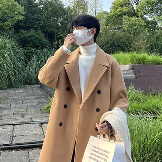 OEMG 韩系高级感毛呢大衣男女秋冬季中长款黑色慵懒风衣纯色上衣外套 黑色 XL