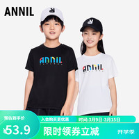 Annil安奈儿童装男女童圆领短袖针织衫2024夏 黑色 120cm