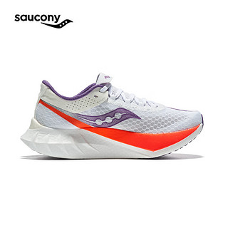 Saucony索康尼啡鹏4跑鞋女全掌碳板马拉松竞速跑步鞋春夏透气运动鞋 白紫129 39