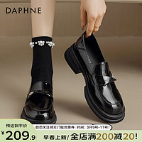 DAPHNE 达芙妮 小金币厚底乐福鞋女2024春秋英伦粗跟懒人小皮鞋高级复古单鞋 黑色亮面 37