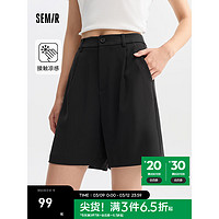 森马（Semir）休闲裤女凉感易打理宽松时尚裤子2024夏纯色短裤气质通勤 黑色90001 32