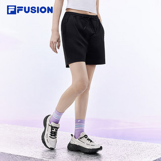 FILA FUSION斐乐潮牌梭织短裤女2024夏季时尚休闲宽松五分裤 正黑色-BK 155/58A/XS