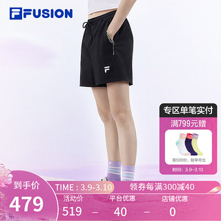 FILA FUSION斐乐潮牌梭织短裤女2024夏季时尚休闲宽松五分裤 正黑色-BK 175/74A/XL