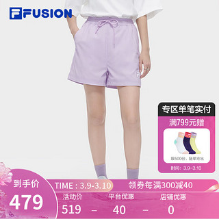 FILA FUSION斐乐潮牌梭织短裤女2024夏季时尚休闲宽松五分裤 云裳紫-VT 170/70A/L