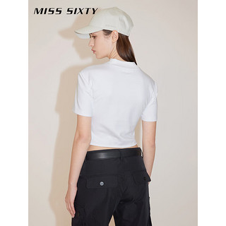 MISS SIXTY2024春季短袖T恤女半高圆领鱼骨拼接纯色短款显瘦 白色 M