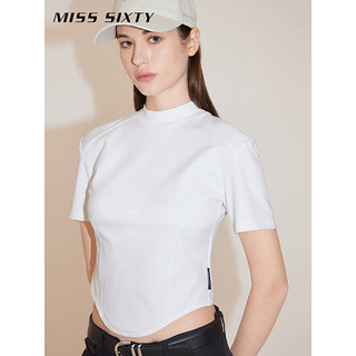MISS SIXTY2024春季短袖T恤女半高圆领鱼骨拼接纯色短款显瘦 白色 M