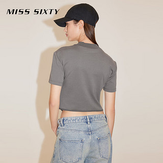 MISS SIXTY2024春季短袖T恤女半高圆领鱼骨拼接纯色短款显瘦 深灰 XS