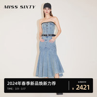 MISS SIXTY【土耳其牛仔】2024春季牛仔抹胸连衣裙女鱼尾裙 中蓝 M