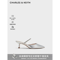 CHARLES&KEITH24春亮钻一字带尖头高跟穆勒拖鞋CK1-60920353 Silver银色 37