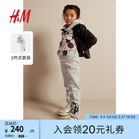 H&M【迪士尼系列】童装女童2024春季2件式印花卫衣套装cc1102035 混浅灰色/米妮老鼠011 140/68
